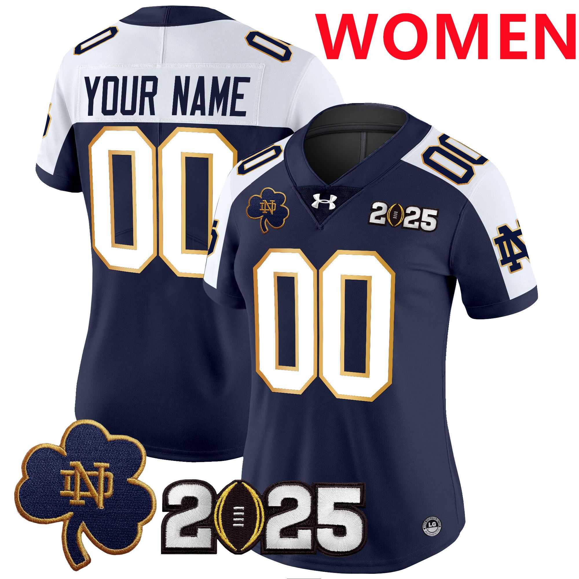 Women Notre Dame Fighting Irish Blue 2025 CFP Final Patch Vapor Limited Custom NCAA Jersey style 1